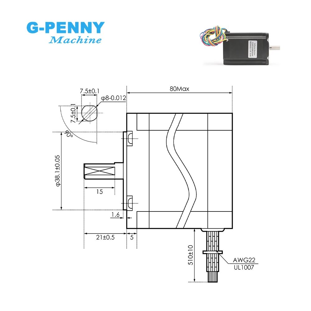 G-Penny NEMA23 Stepper Motor 22Kg.Cm 3A L=80mm D=8mm 315Oz-in 4 Lead for CNC Engraving Machine 3D Printer