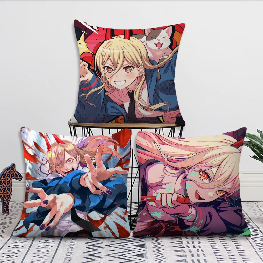 Anime Manga Power Comfortable soft Pillow Case for Sofa Living Room Home office C-Chainsaw M-Man Decor and Protective Covers