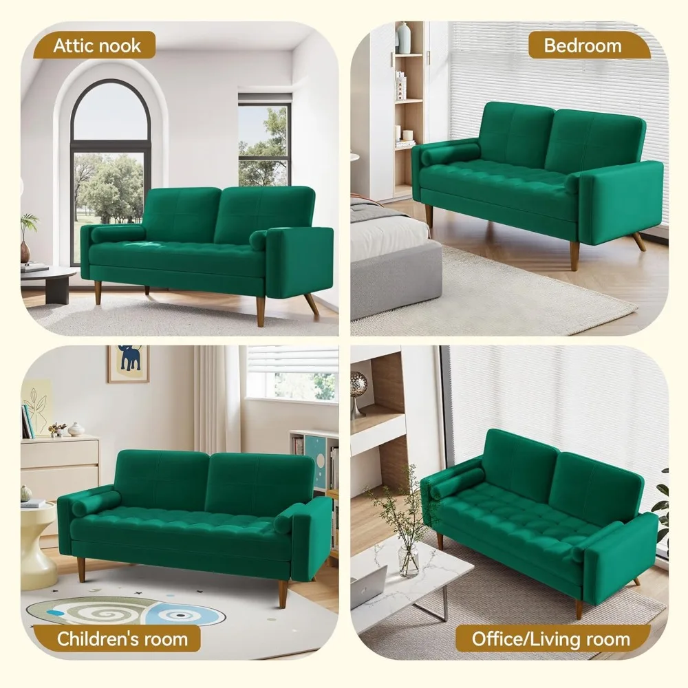 أريكة Loveseat مقاس 57 بوصة، أرائك مقعد صغيرة مع وسادة رمي للمساحات الصغيرة، أريكة إعداد خالية من الأدوات، أرائك خشبية بالكامل #6