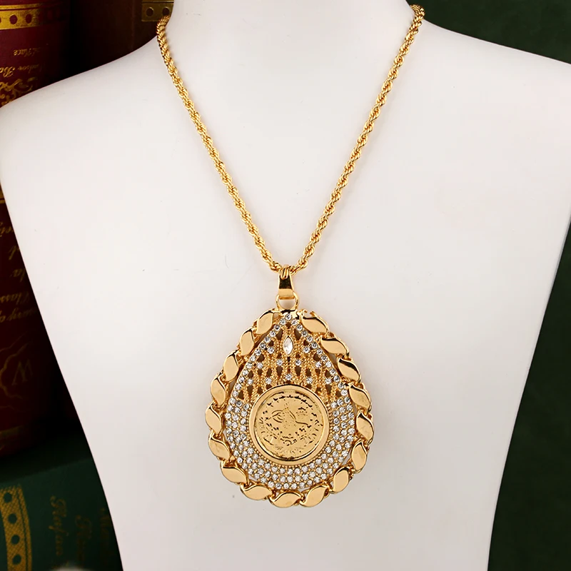 Water Drop Pendant Turkish Coin Copper Gold Plating Necklace for Women Arabic Trendy Wedding Jewelry Luxury Mother Day Gift