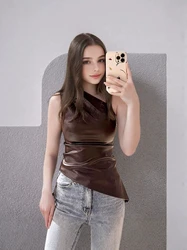 2024 Fall Snd Winter New Pure Color Slim Sleeveless One-Shoulder Slanting Collar Zipper Show Thin Jacket