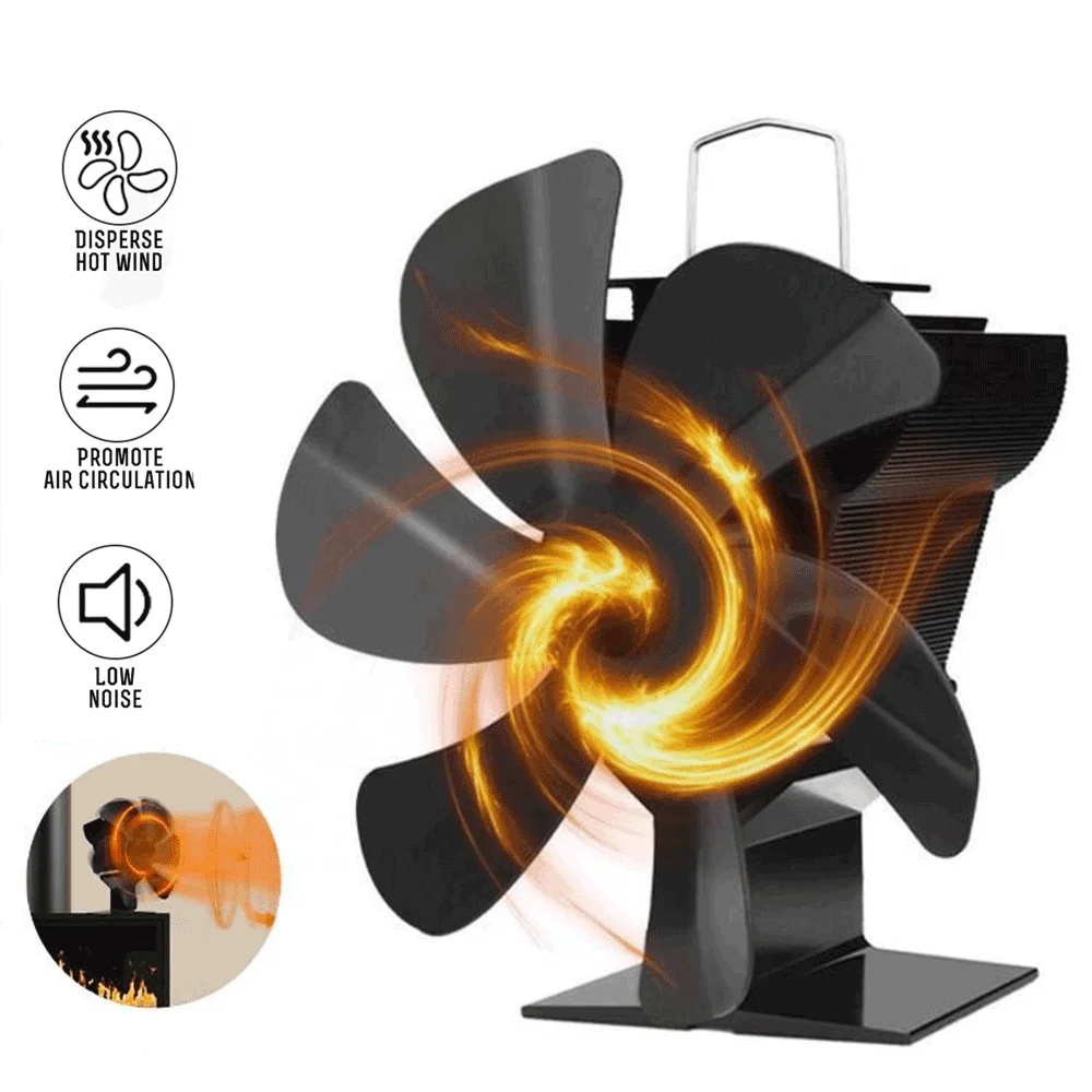 Heat Powered Stove Fan Low Noise 6 Blade Log Wood Burner Fan Mini Fireplace Fan for Wood Burning Stove Home Indoor Winter Warmer