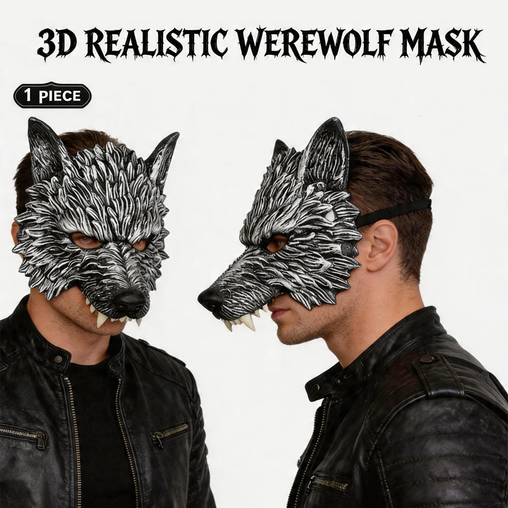 Realistische 3D-Wolfsmaske für Erwachsene, Weiches Kunstleder-Material, Ideal für Halloween-Cosplay & Maskenbälle – Detail 1