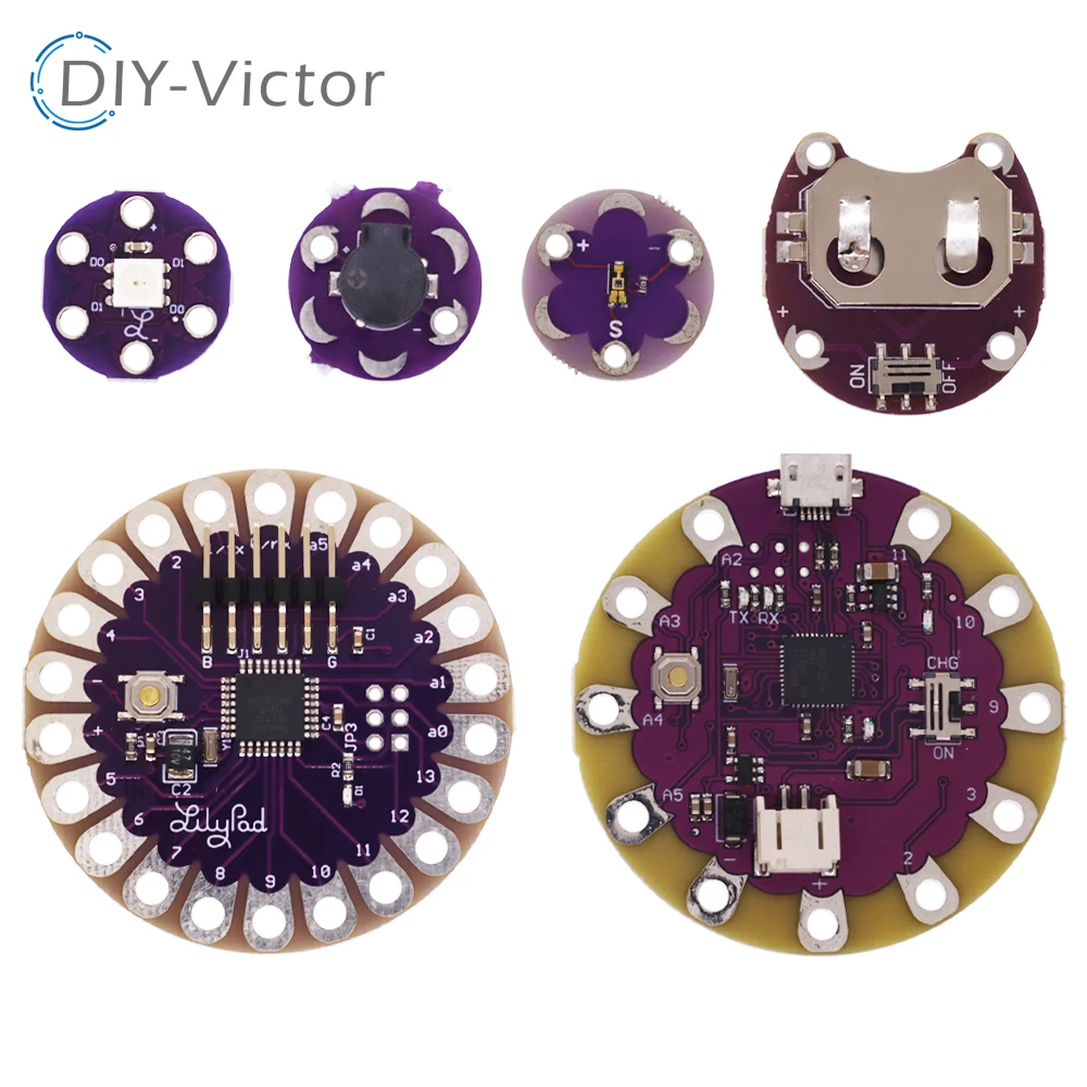 ATmega32U4 ATMEGA328P LilyPad 328 For Arduino DIY Kit Micro USB ATtiny85 LilyTiny Main Board Buzzer WS2812 RGB CR2032 TEMT6000