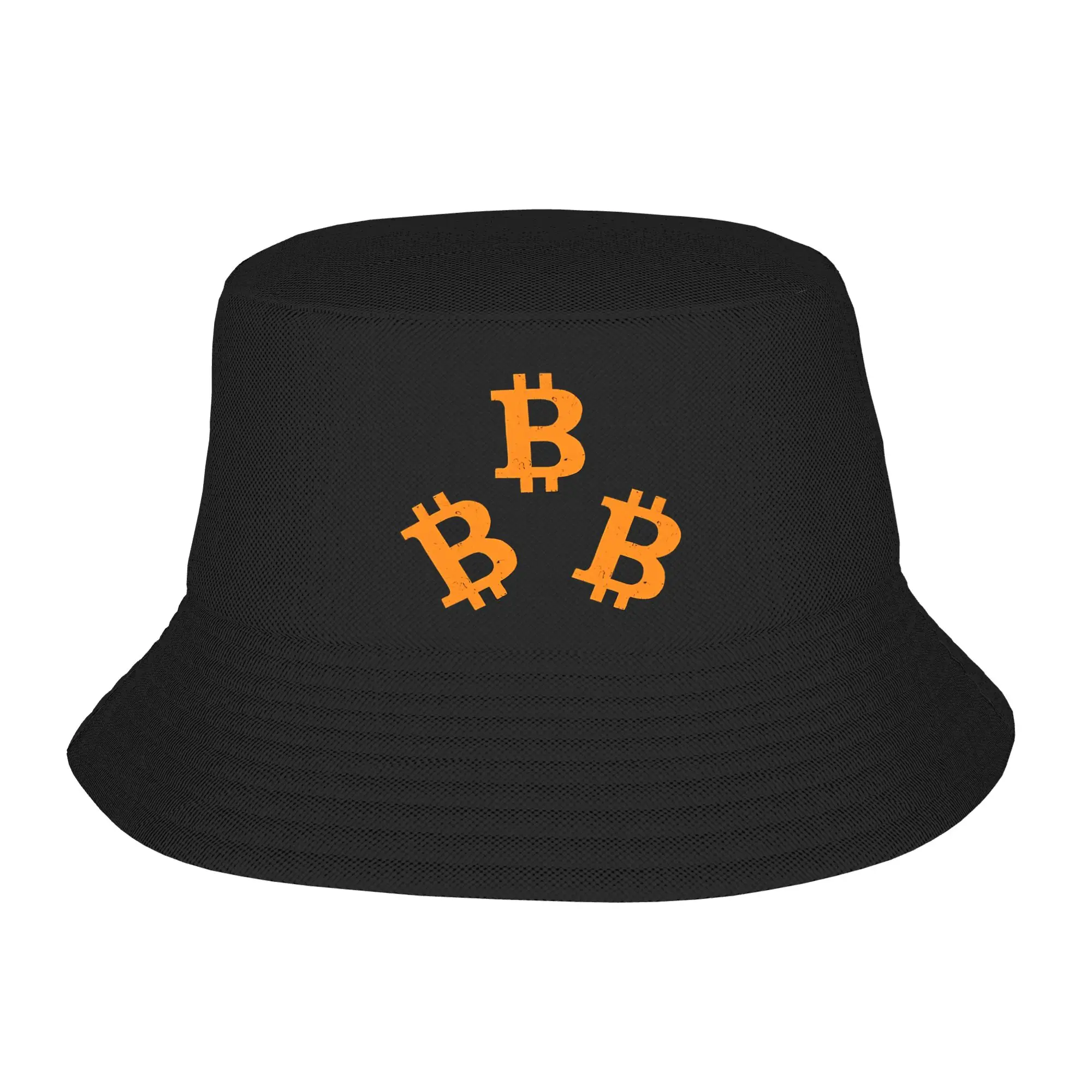 Men Women Orange Bitcoin  Bucket Hat  Foldable Fisherman Hats Summer Trendy Vacation Caps Hawaii Graphic Visor Hat