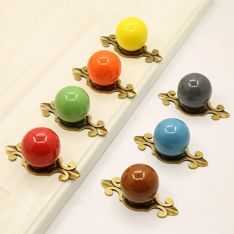 Seven-color cabinet door cabinet drawer ceramic single-hole handle Simple zinc alloy cabinet furniture handle