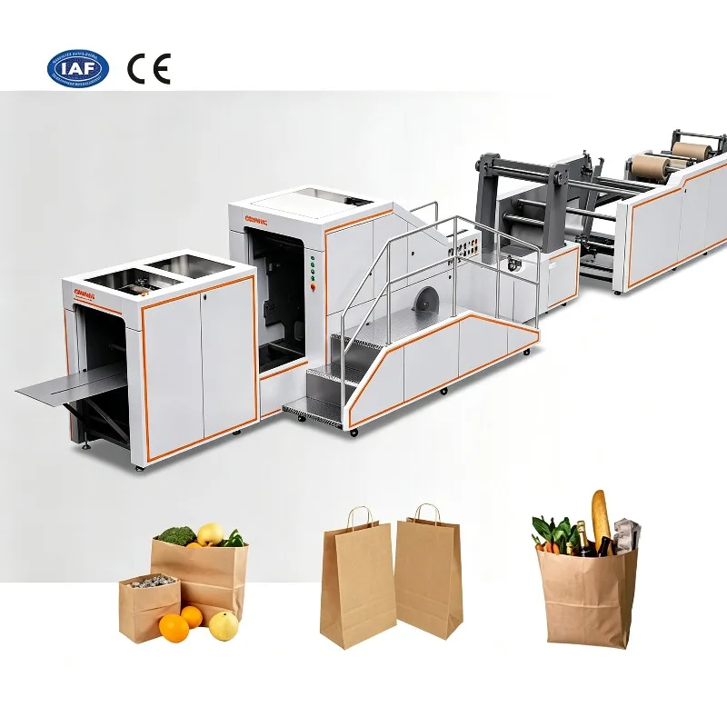Biodegradable Recycled Khaki Bread Fast Food Automatic Kraft Paper Bags Making Machine with Inline Flexo Printer for Europe