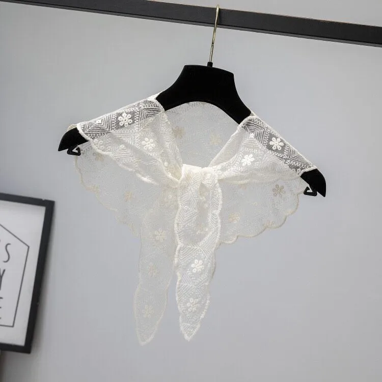 四季通用レースフックデザイン薄手スカーフ韓国風多用途アウターネックウォーマー三角形多機能スカーフ