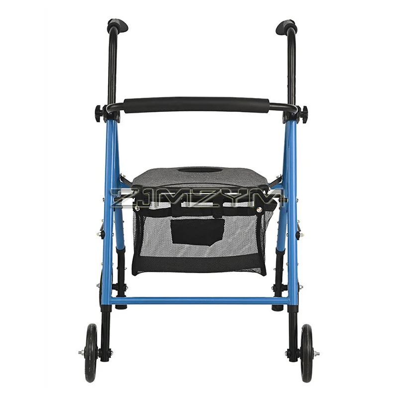 Foldable Walker with Seat & Adjustable Height - Mobility Aid Push Cart for Elderly, Portable Assistive Walking Support Rollator
