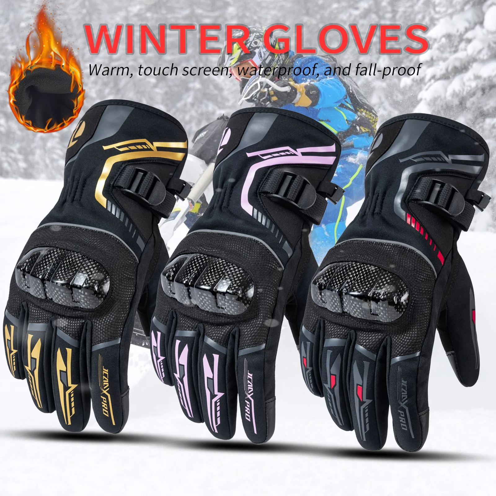 JCAA Winter Motorcycle Gloves Windproof Warm Motorcyclist Carbon Protective Gloves 100% Rainproof Motocross Moto Biker Gloves