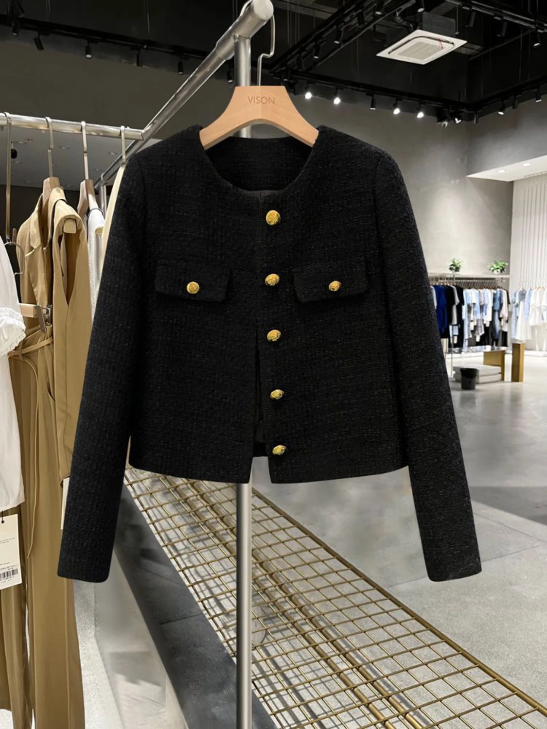 

French Chic Double Breasted Blazer - Down Padded Cropped Tweed Jacket, Elegant Spring Winter 2026 Luxury Coat for Women