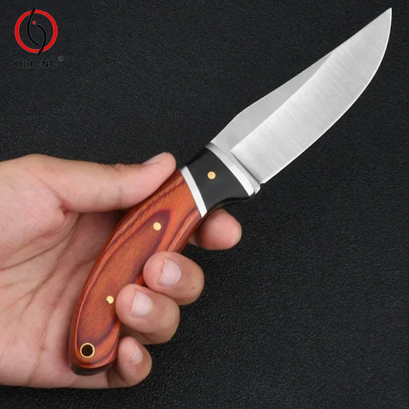 Cuchillo de cocina portátil para acampar, mango de madera, acero inoxidable, afilado para el hogar, bolsillo, barbacoa, cuchillo para carne
