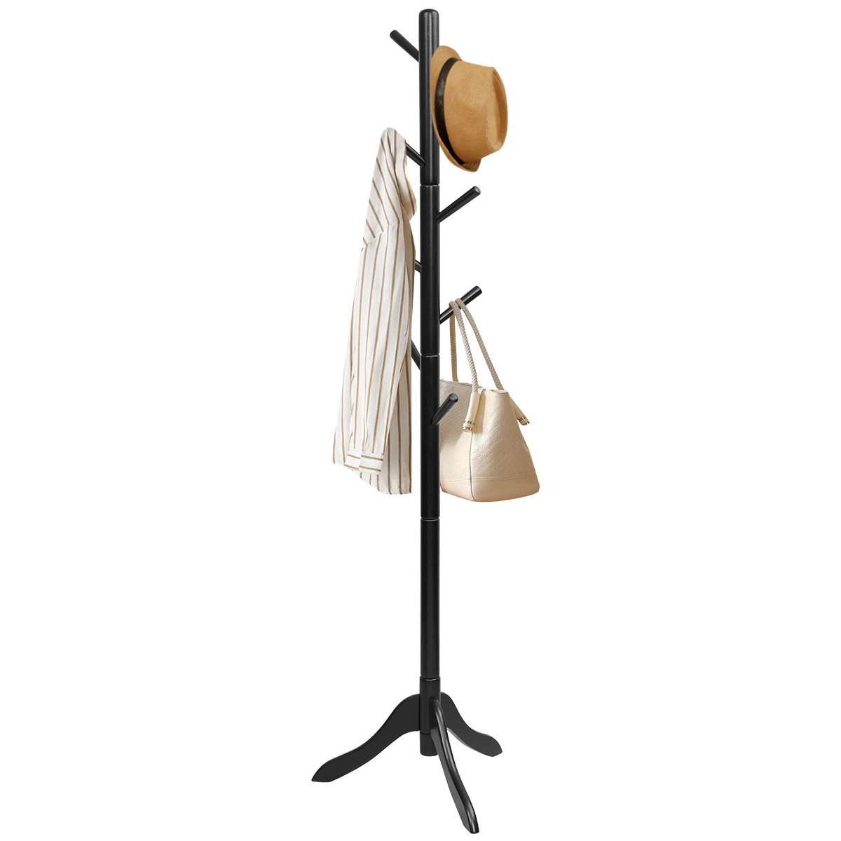 175cm coat rack with 8 hooks, Wood height adjustable tree shape jackets stand for bedroom