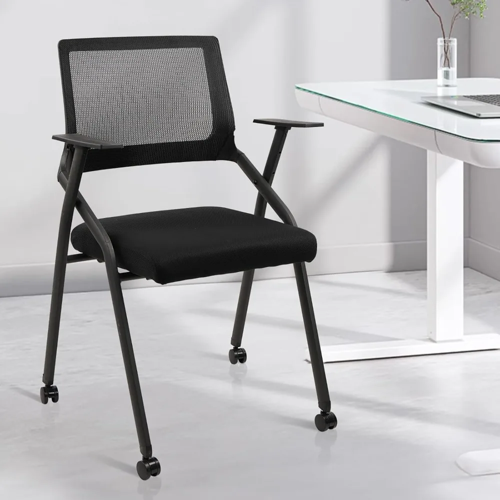 كراسي غرفة اجتماعات قابلة للتكديس وقابلة للطي مع عجلات، كرسي مكتب مبطن محمول مع دعم قطني ومسند للذراعين #2