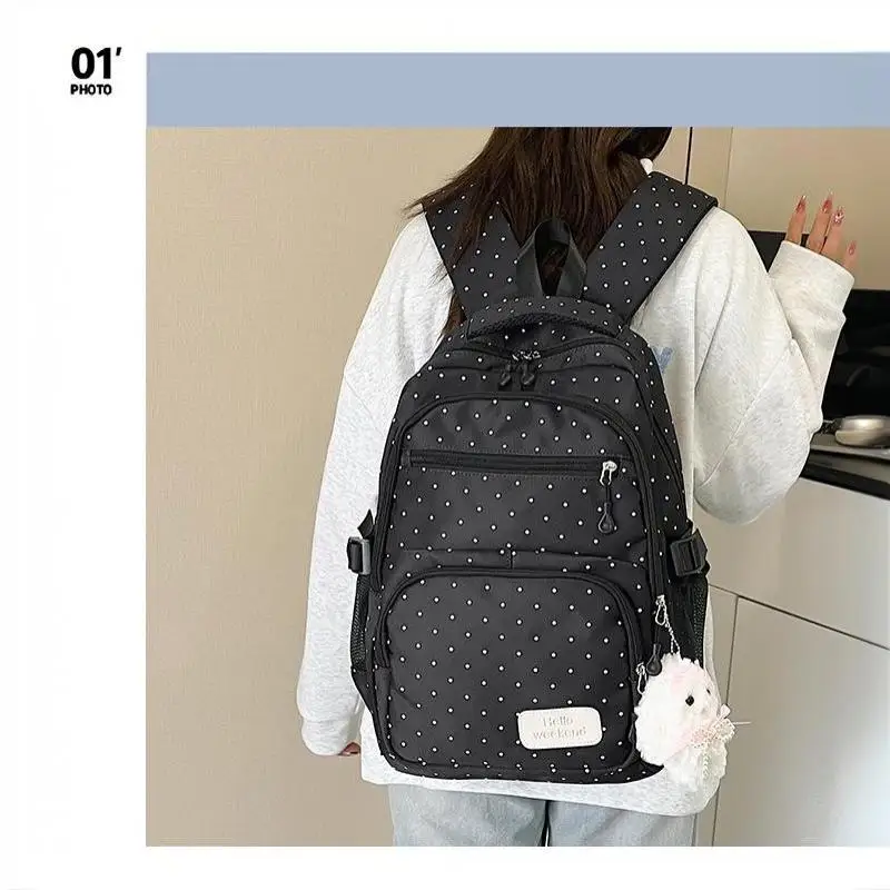 Nylon-Rucksack-Set mit Polka Dots, mehrere Fächer, Reißverschluss, Mädchen-Rucksack-Set, Aufbewahrung von Schreibwaren, Studentenrucksack, Mädchen-Geschenke – Detail 10