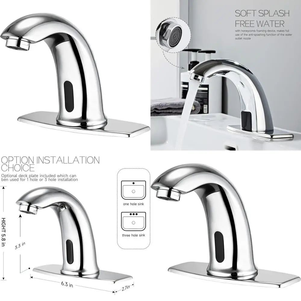 

Hands-Free Motion Sensor Faucet, Solid Brass, Temperature Control, Chrome Finish, 1 or 3 Hole Options