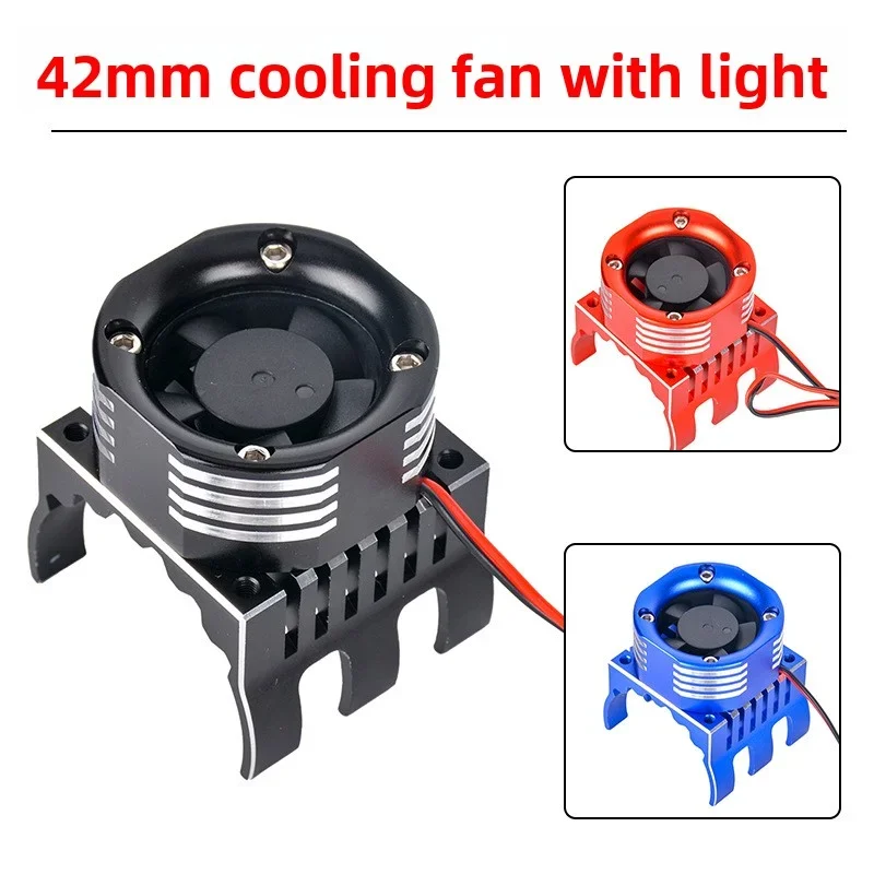 42mm Motor Cooling Fan Heat Sink With LED Light For Trxs 1/10 E-Maxx E-Revo Summit Arrma 1/8 Kraton Talion Typhon