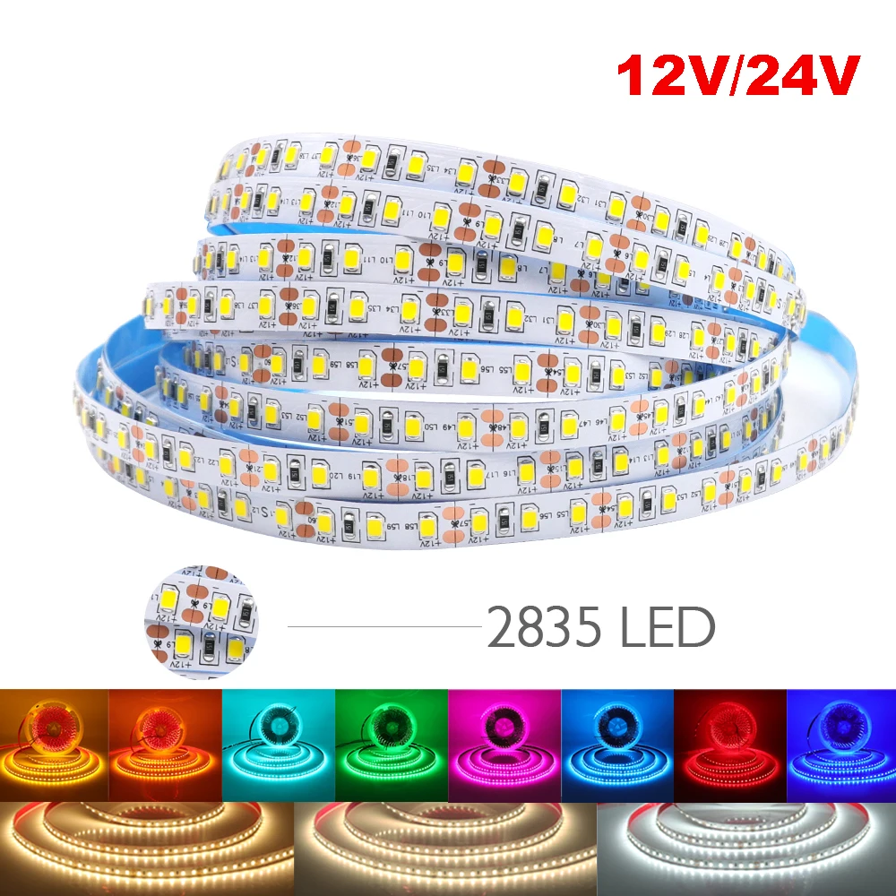

DC12V 24V 2835 LED Strip 120LEDs/m 5M 10M Home Lamp Strip Orange Ice Blue Green Yellow Pink Purple Flexible Ribbon Home Decor
