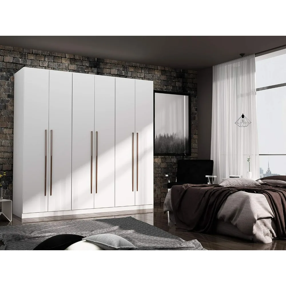 

Wardrobe Closet, Stylish 3-Sectional Organizer with Hanging Rods, Drawers, and Shelf Space for Bedroom Storage, White Wardrobe