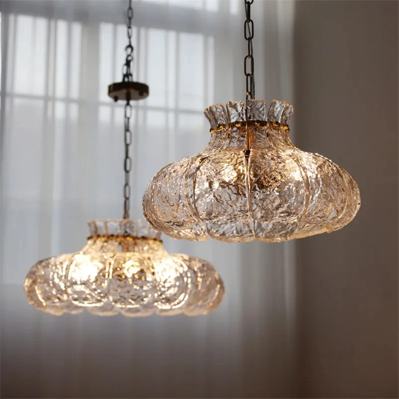 

Retro French Glass Pendant Lights Ice-Melting Effect for Dining Room Decor Luxury Bedroom Bar Designer LED Chandelier Fixtures