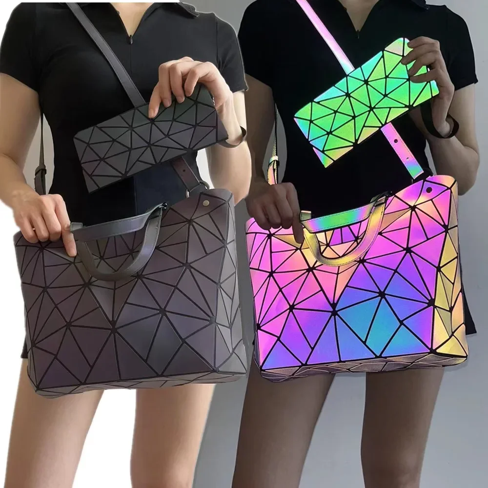 1pcs 2pcs 3pcs Women\'s Fashion messenger bags Laser Luminous Rhombus Folding Shoulder Bag Cool Tote + Rectangle Zipper Wallet