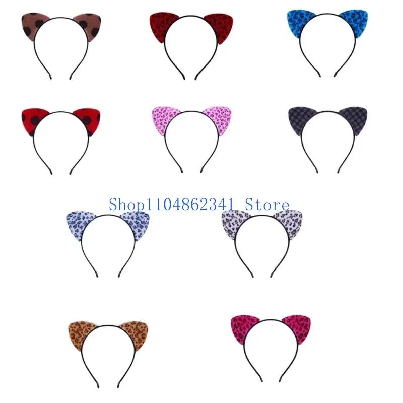 5ASD Leopard Pattern Cats عقال الأذن Cosplay Costume Hairhoop Masquerades headwear for Women and Girl Face Washing Bandband
