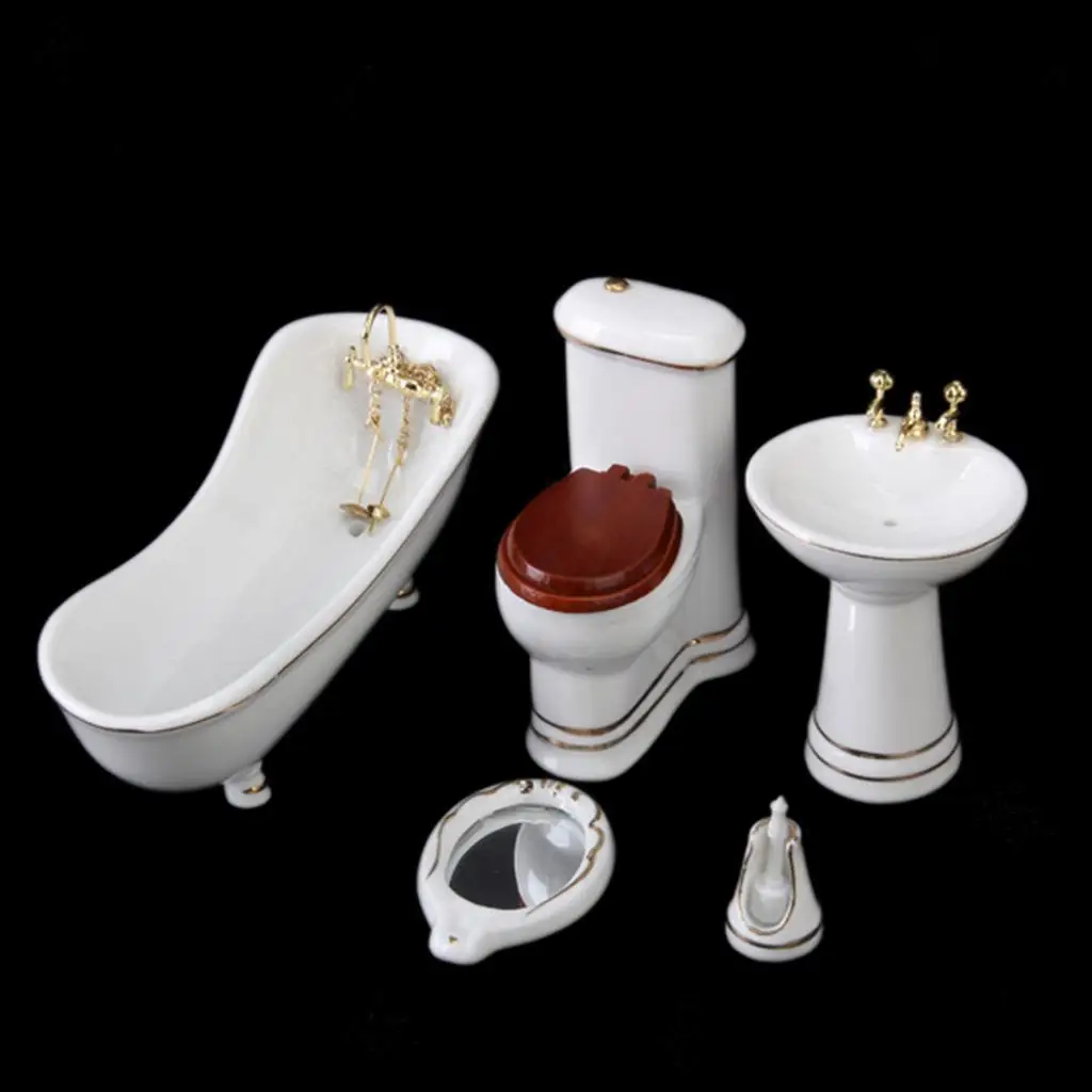 

1set 1:12 Miniature Dollhouse Ceramic Bathroom Decoration Diy Model Making Mini Bathroom Set Shooting Props for Diorama