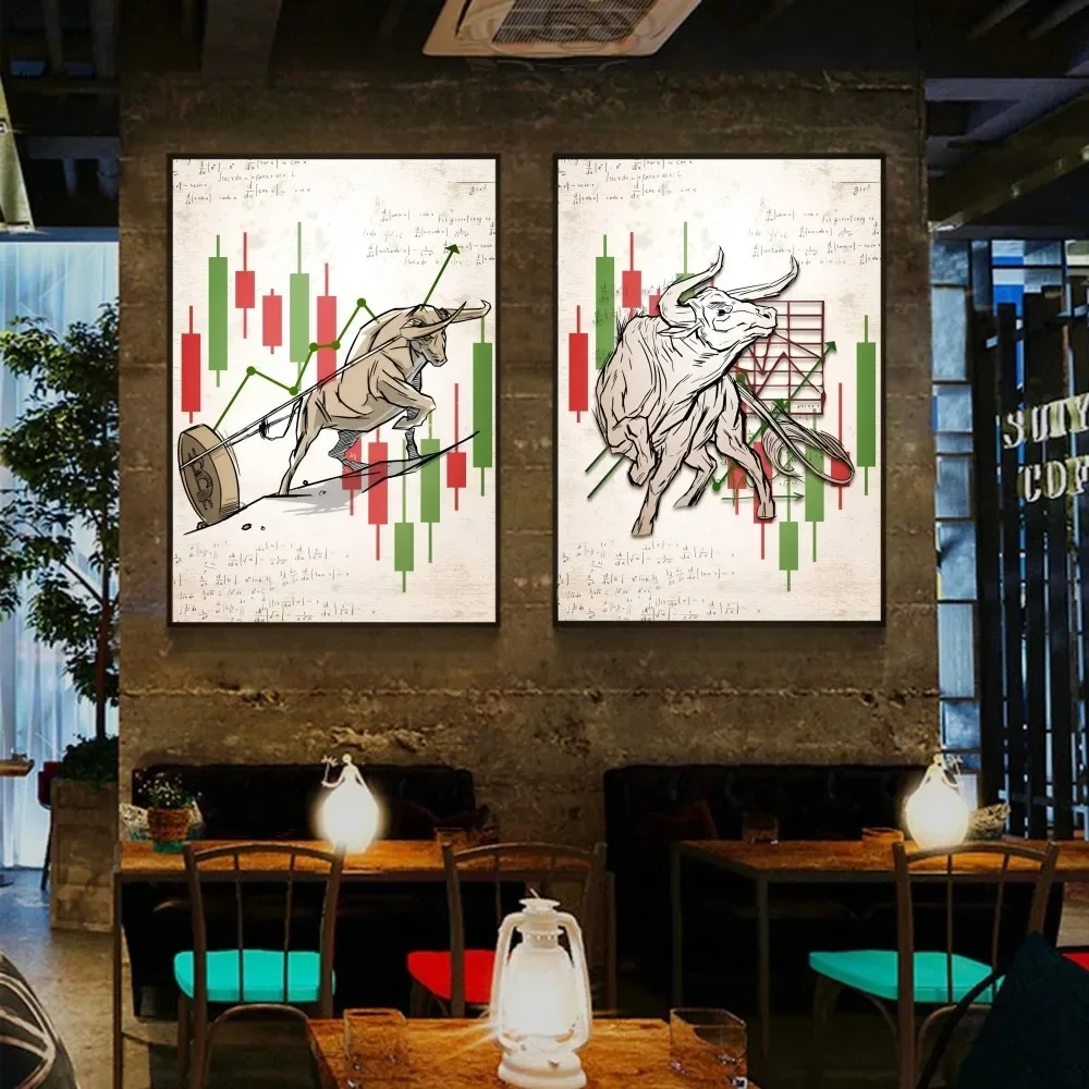 Bear Bull Market Poster Stockmarket Trading Crypto Wall Art Pictures Print Painting Office Living Room Home Decor Cuadros