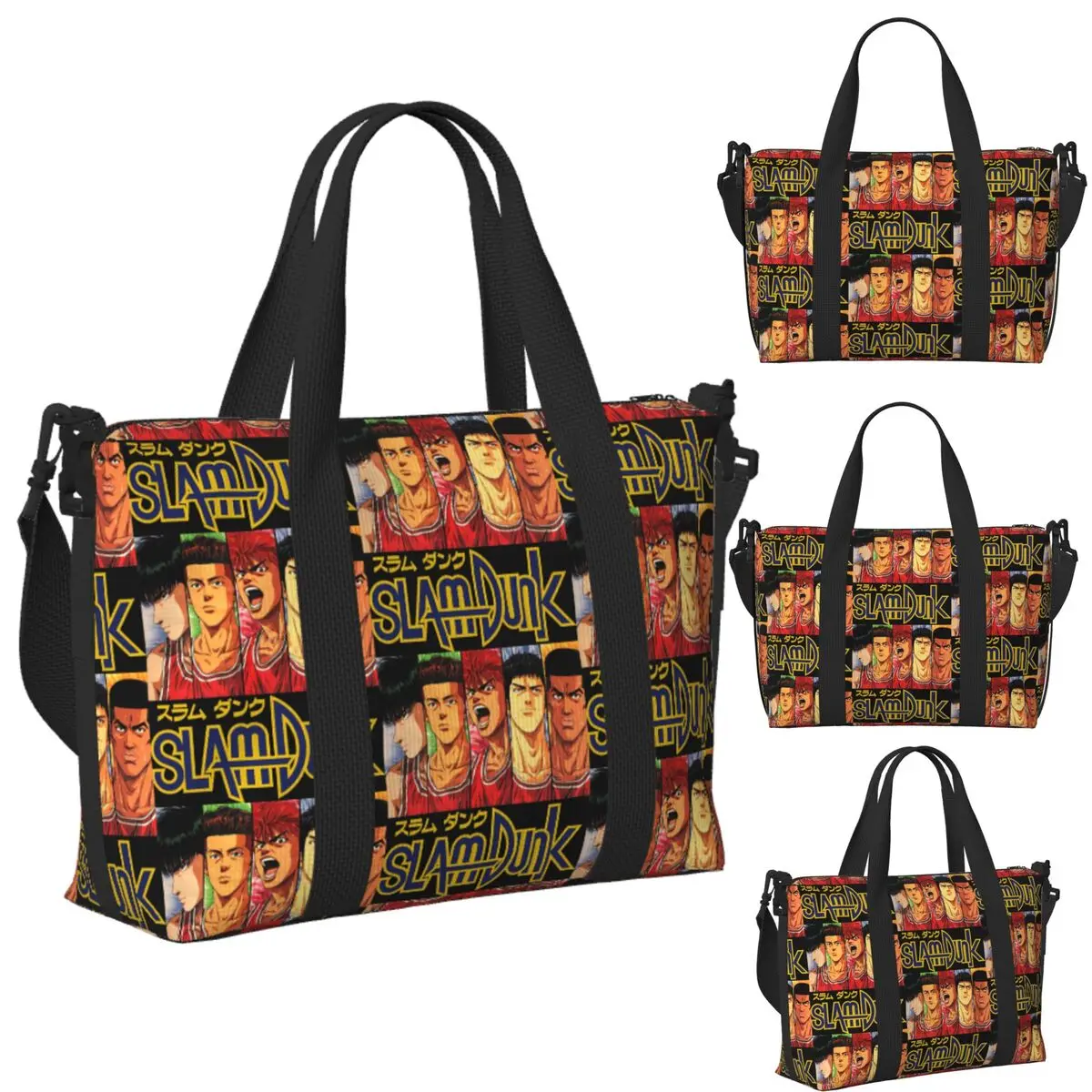 

Custom Sakuragi - Slam Dunk Rukawa Kaede In Action Beach Travel Bag Tote Bags for Gym Yoga Women Shopping Duffle Shoulder Bag