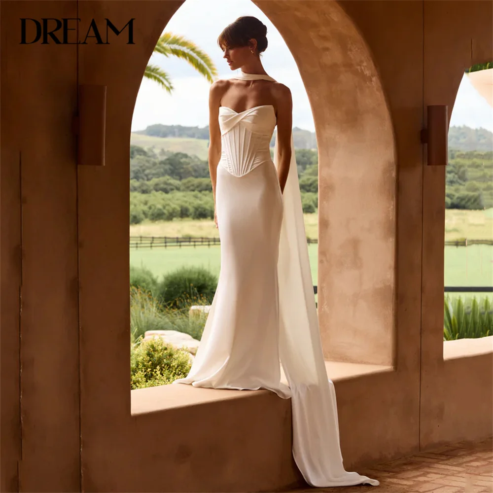 

Modern Mermaid Wedding Dress Women 2025 Pleat V-Neck Open Back Sleeveless Strapless Bridal Gown Vestidos De Novia Customized