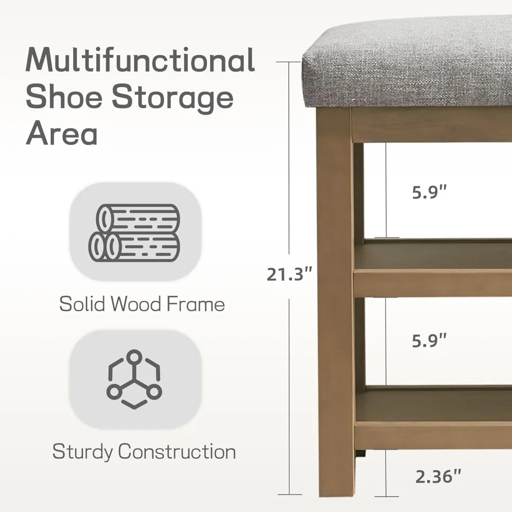 رف أحذية من الخشب الصلب بطبقتين حديث من منتصف القرن مع وسادة لتخزين المدخل والممر #4