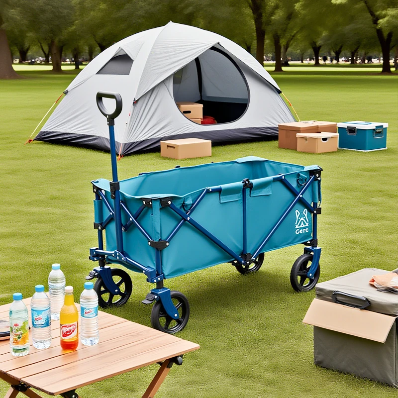 with strong and stable load-bearing capacity.,Small size blue portable folding cart, compact in size and large in capacity