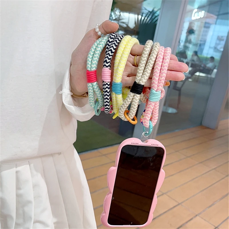 Korean Cute Colorful Braided Rope Phone Chain Pendant Charm Strap Cord Keychain For iPhone 16 15 Lanyard Bag Girl Hanging Rope