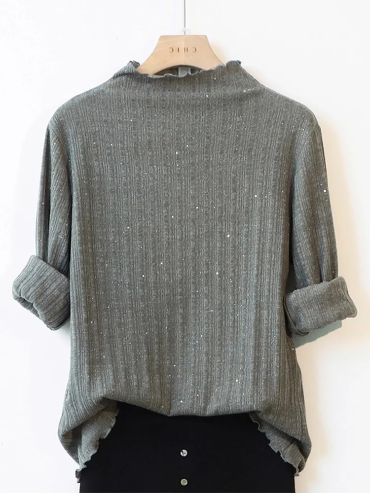 

ay Knitted Base irt Women's Semi-High Collar Autumn Winter Slimming Inner Wear Faionable Casual Loose Fit Long Sve