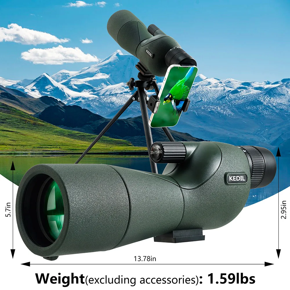 25-75X60 Spotting Scope for Target Shooting Hunting Bird Watching Professional Zoom Powerful Long Range Monocular Telescope BAK4