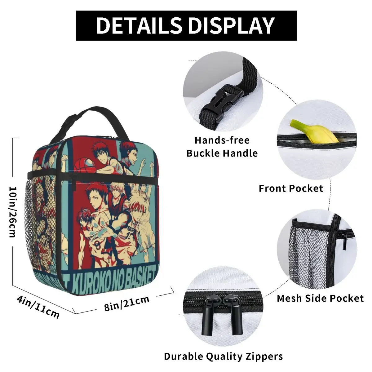 Basketball Kuroko No Basket Anime Insulated Lunch Bag for Kids School Cooler Thermal Food Box Tote Portable Lunch Boxe Container