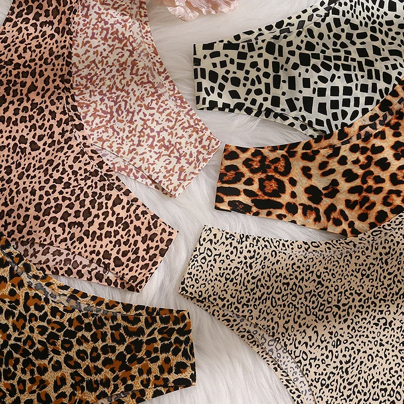 Trow Bridge 3 PCS/Set Women's Panties Fashion Leopard Bikini Sexy Thongs Seamless Underwear Satin Lingerie Sport Fitness G-Strin