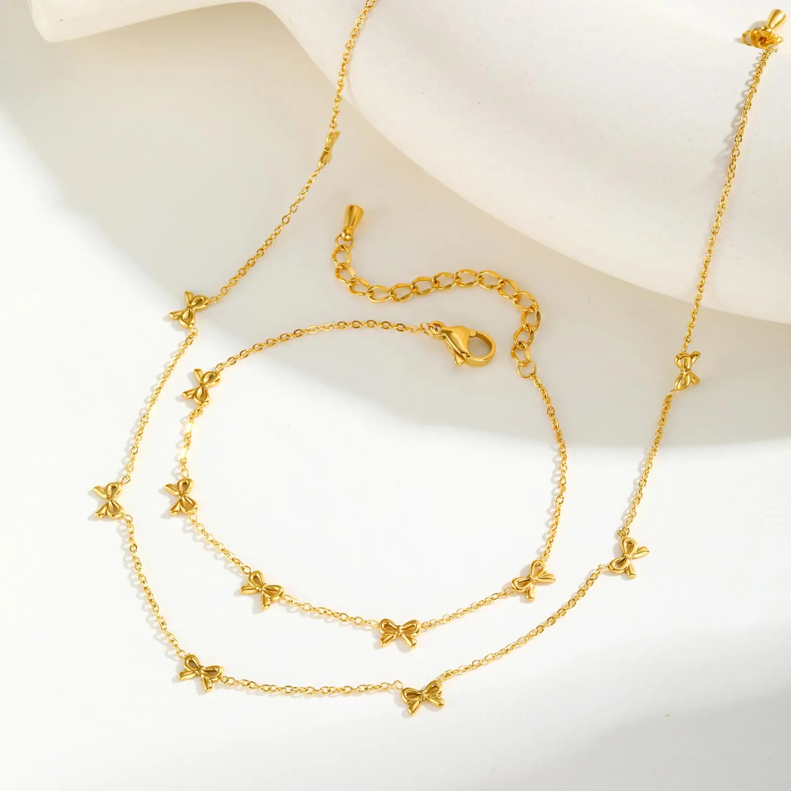 Damen-Halskette mit Schleife aus Edelstahl, 18 Karat vergoldet, luxuriöses Charm-Armband, trendiges Böhmen-Schmuckset, Party, Geburtstag, Geschenk