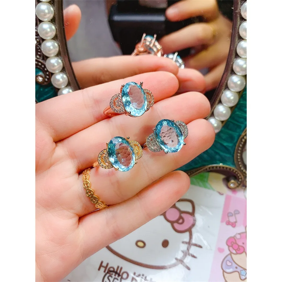 

Dreamy Teal Topaz 925 Silver Ring Fashionable Ladies Jewelry Versatile Gift Ready for Any Celebration