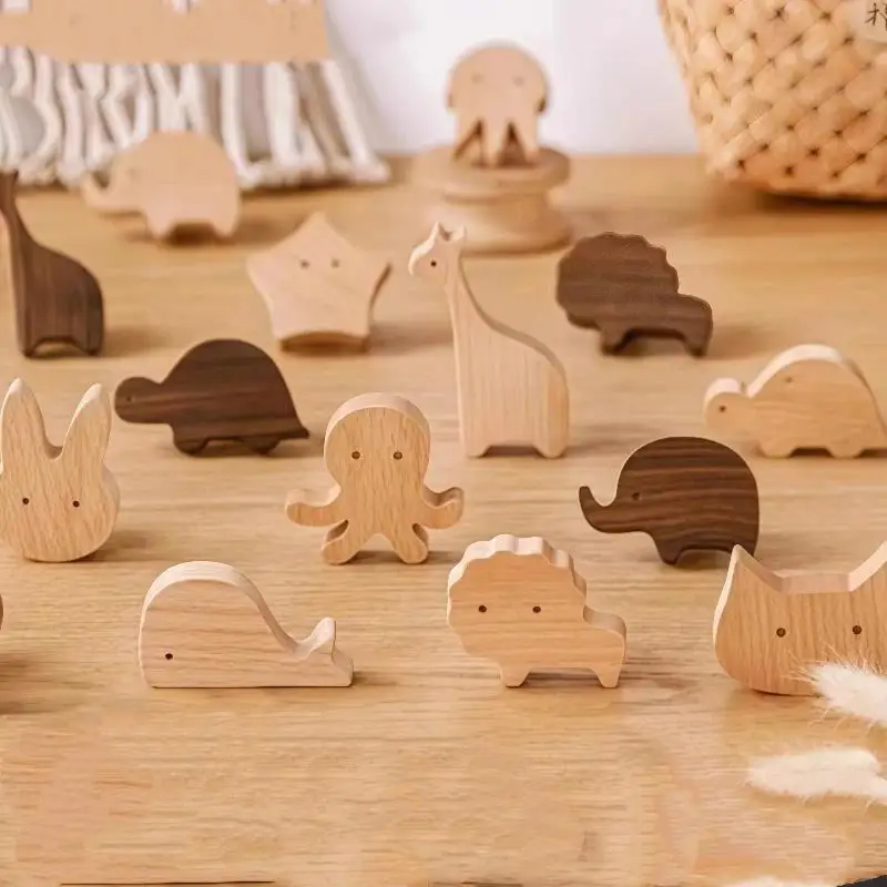 Minimalist Wooden Animal Door Knobs Natural Solid Wood Pulls for Cabinets Dressers Drawers Nordic Home Decor