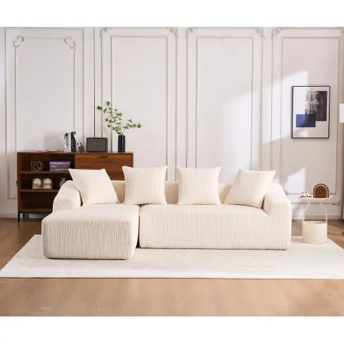 

Combining Chaise Longue with 3-seater, Corduroy Fabric, Full Sponge Compression Sofa,combined Sofa with 4 Pillows for Living