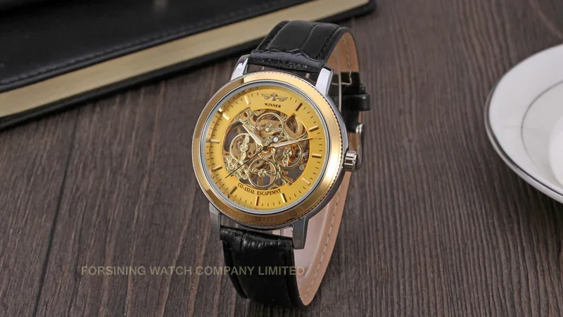 

T-winner Roman Mechanical Watch Men's Hollow Mechanical Watch Black Strap Watch Hollow Roman mechanical watch