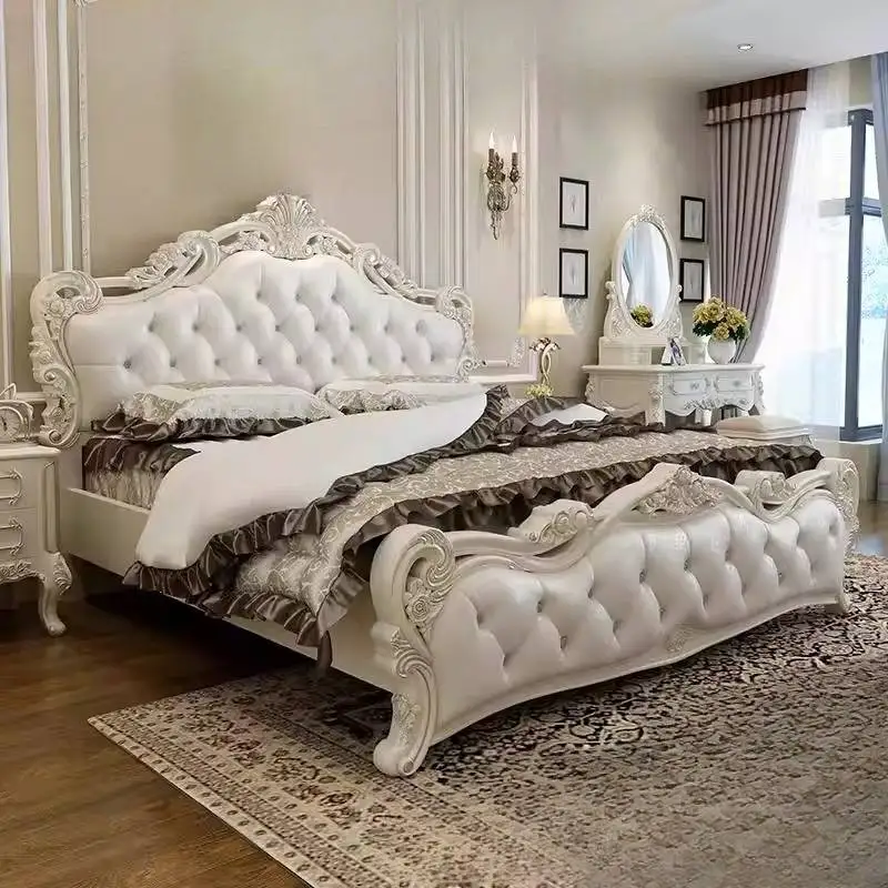 

Accessories Bedrooms Luxury Bed Decoration Set Style Double Frames Bed Household Luxury Wood Letto Matrimoniale Furniture Home