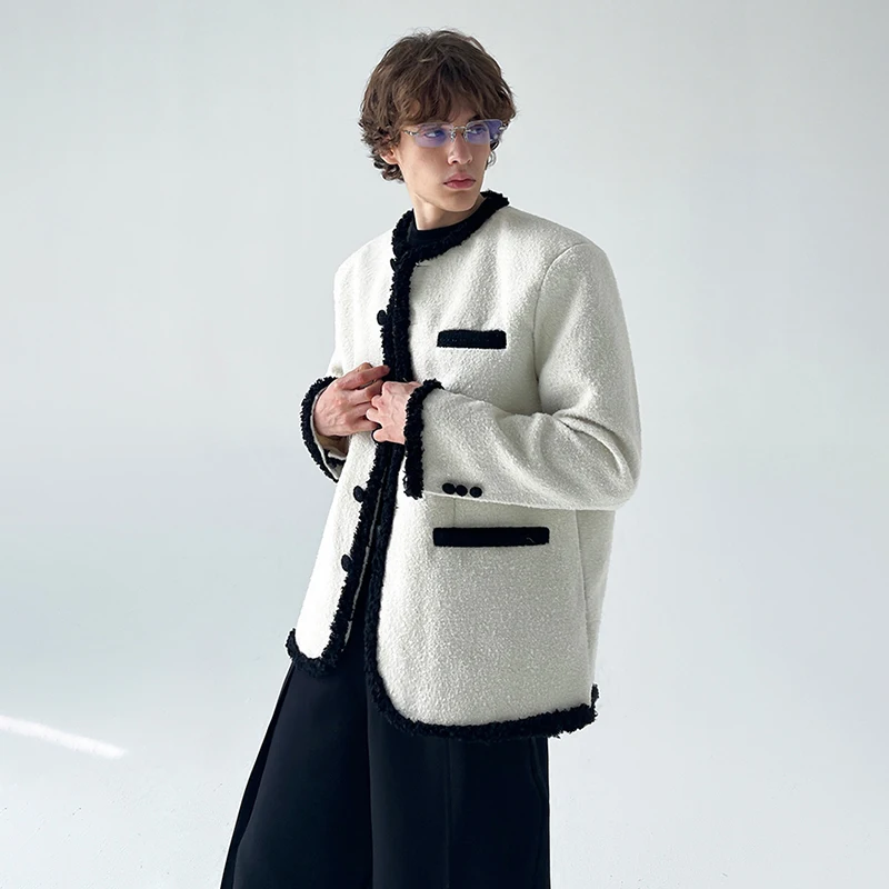 LUZHEN 2025 Winter New Original High Quality Fleece Brushed Jacket Men's Fashion Color Contrast Edge Handsome Male Coat JY5374