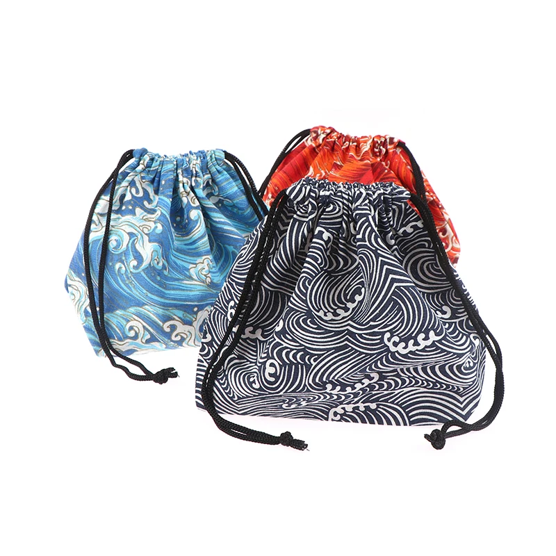 Japanese Style Drawstring Lunch Box, Storage Bag for Travel Picnic, Portable, Easy-Wash Bento Lunch Box, Tote Pouch, 1Pc