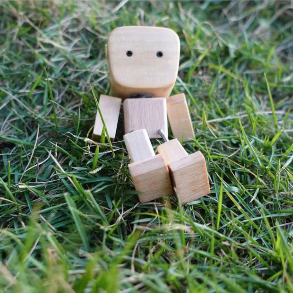 Neue handgefertigte Holzpuppe mit beweglichen Füßen für das Auto-Armaturenbrett, Desktop-Dekoration, schüttelnde Holzmann-Figur, Wackelkopf-Puppe – Detail 4