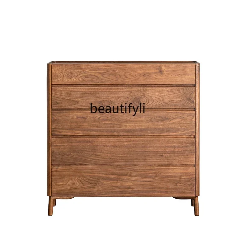 

Nordic black walnut chest of drawers, simple and modern all-solid wood bedroom storage cabinet
