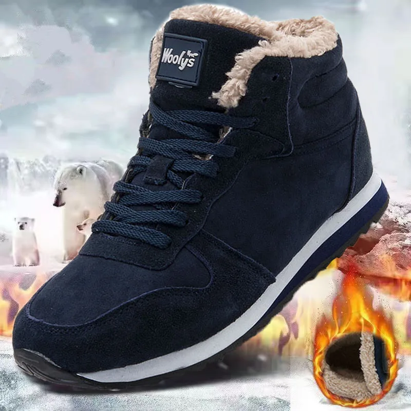 Men's Boots Snow Casual Shoes For Men Hiking Lace-Up Warm Fur Ankle Boots Winter Boots Man Platform Footwear Working Shoes Male