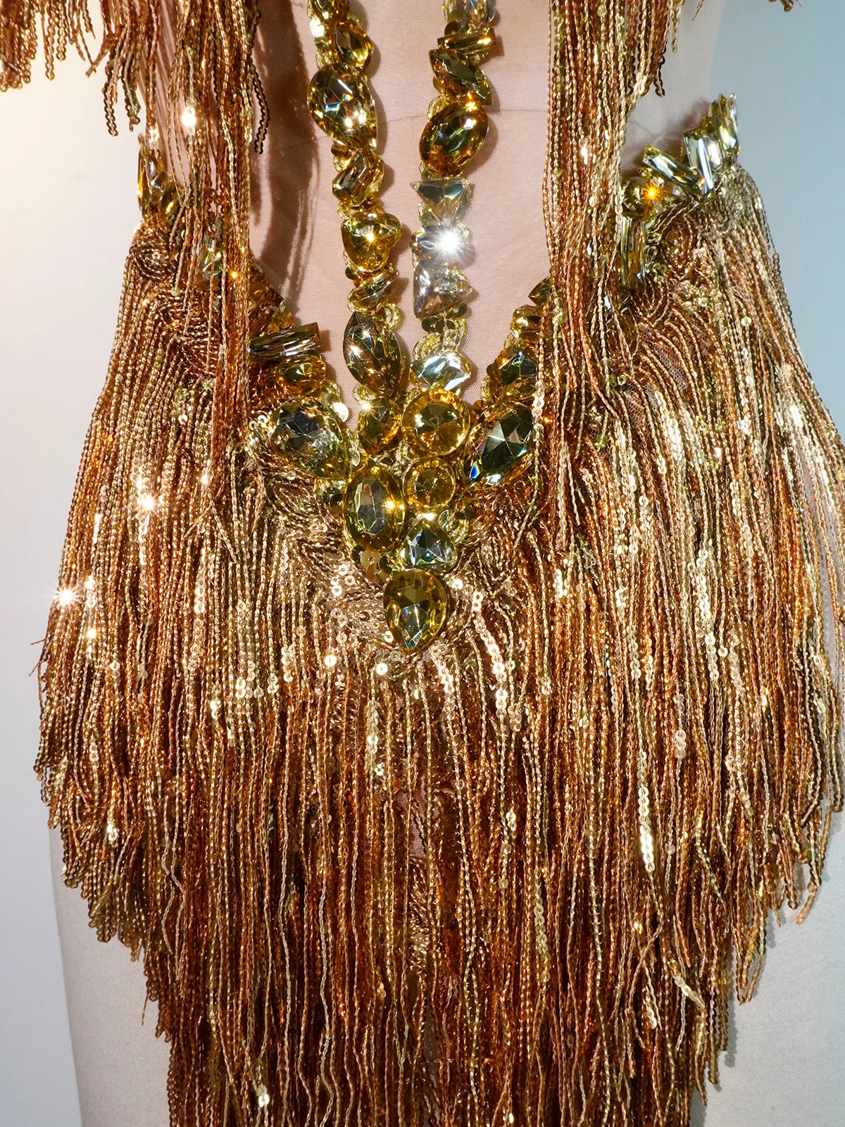 صفارة الإنذار البريق حجر الراين يوتار النساء Showgroup ارتداءها ملهى ليلي ملهى أداء زي مطرزة شرابة المرحلة ارتداء #5