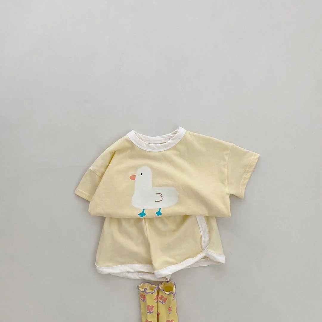 Summer New Baby Short Sleeve Clothes Set Infant Cute Duck Print T Shirts + Shorts 2pcs Suit Kids Toddler Cotton Outfits